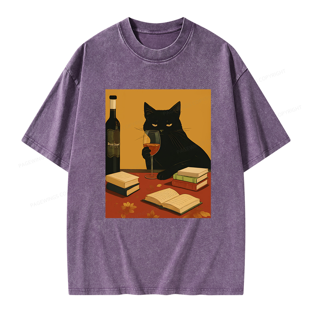 Pagewings Easily Distracted By Wine And Books Unisex Washed T-shirt