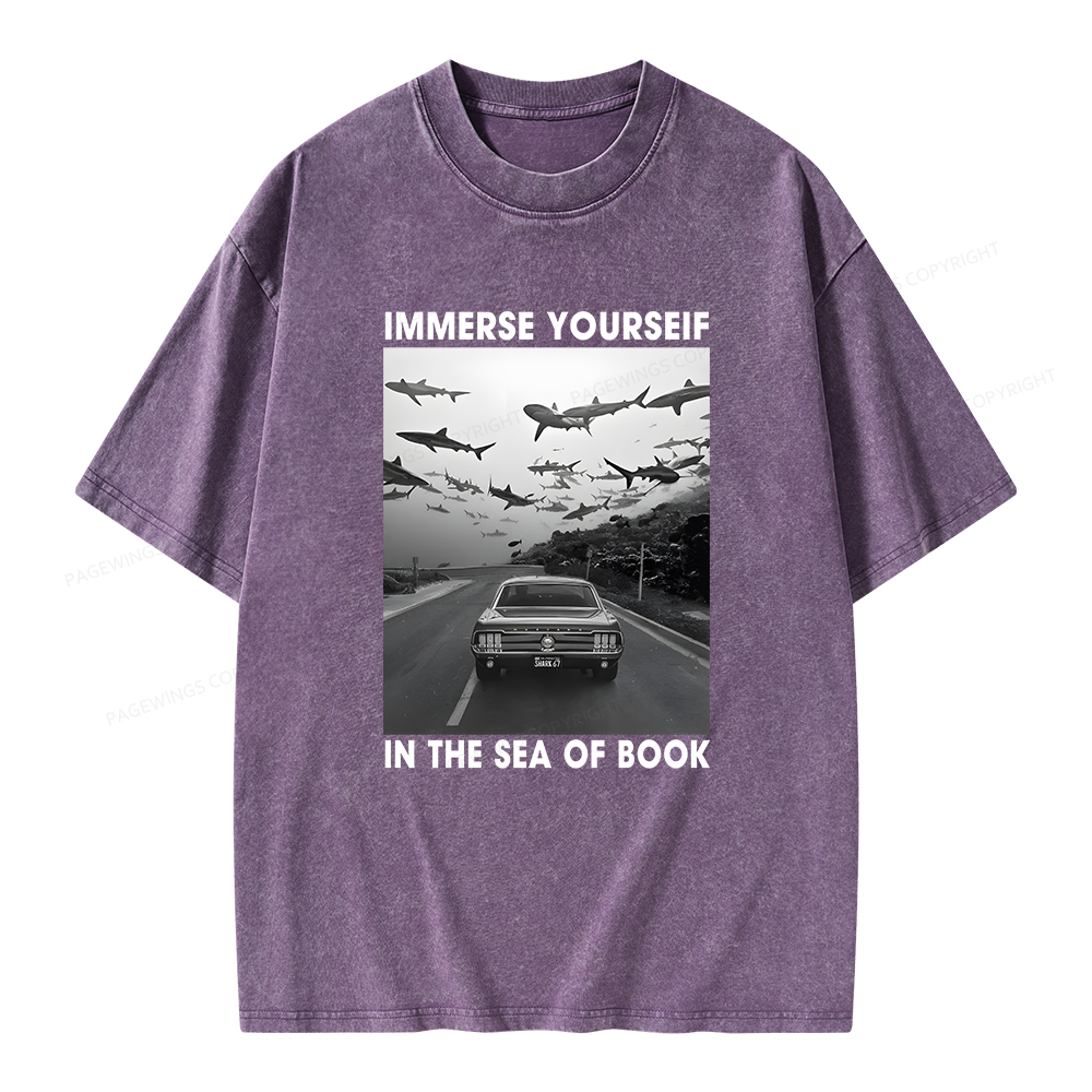 Pagewings Immerse Yourself In The Sea Of Books Unisex Washed T-shirt
