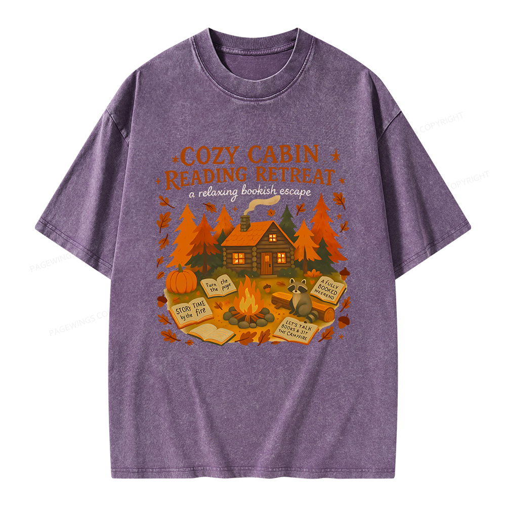 Pagewings Cozy Cabin Reading Retreat Unisex Washed T-shirt