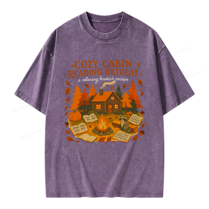 Pagewings Cozy Cabin Reading Retreat Unisex Washed T-shirt