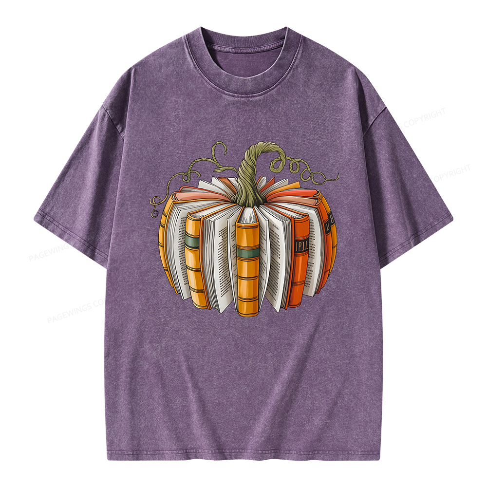 Pagewings Fall Book Pumpkin Unisex Washed T-shirt
