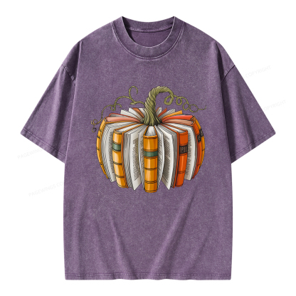 Pagewings Fall Book Pumpkin Unisex Washed T-shirt