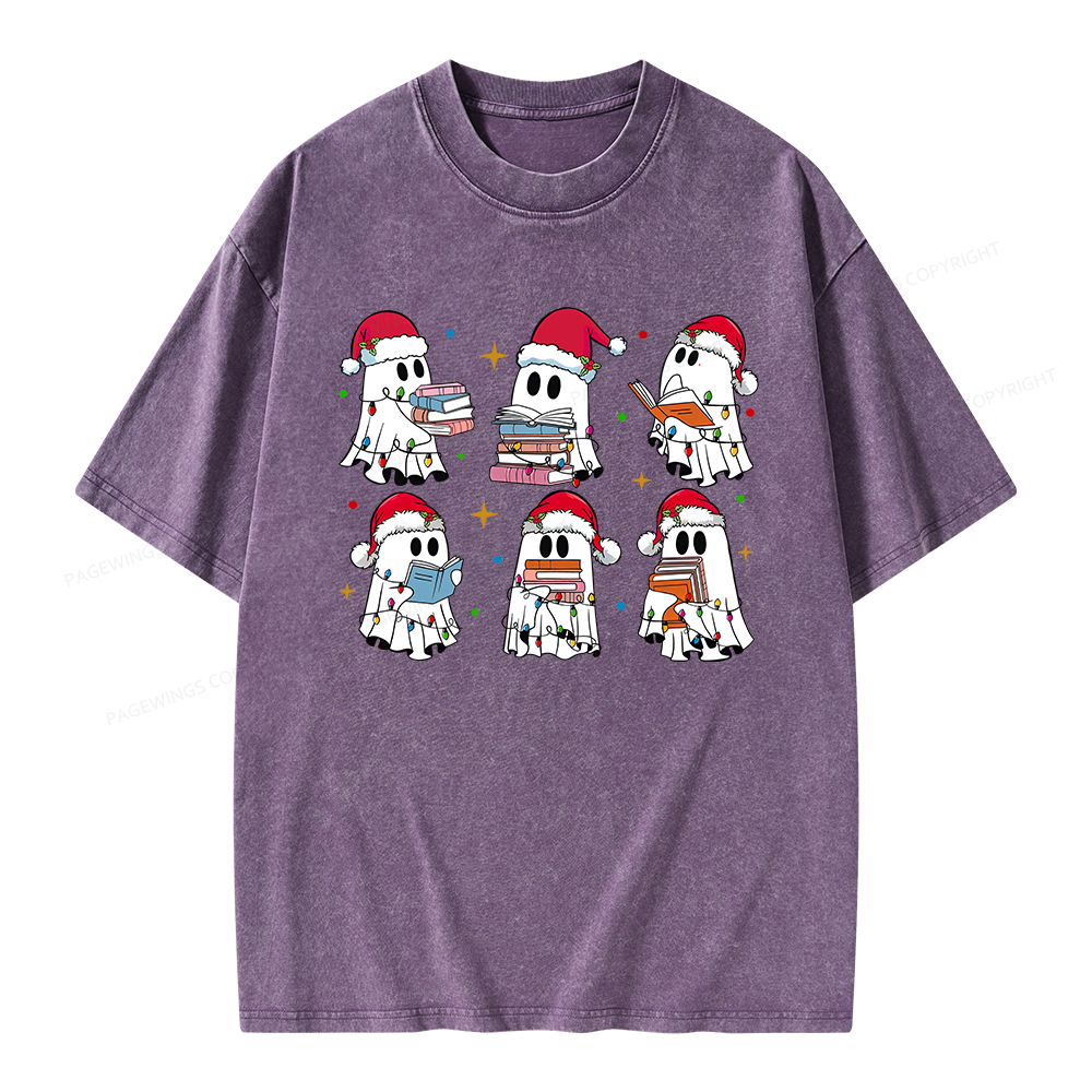 Pagewings Christmas Book Ghost Unisex Washed T-shirt