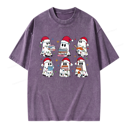 Pagewings Christmas Book Ghost Unisex Washed T-shirt