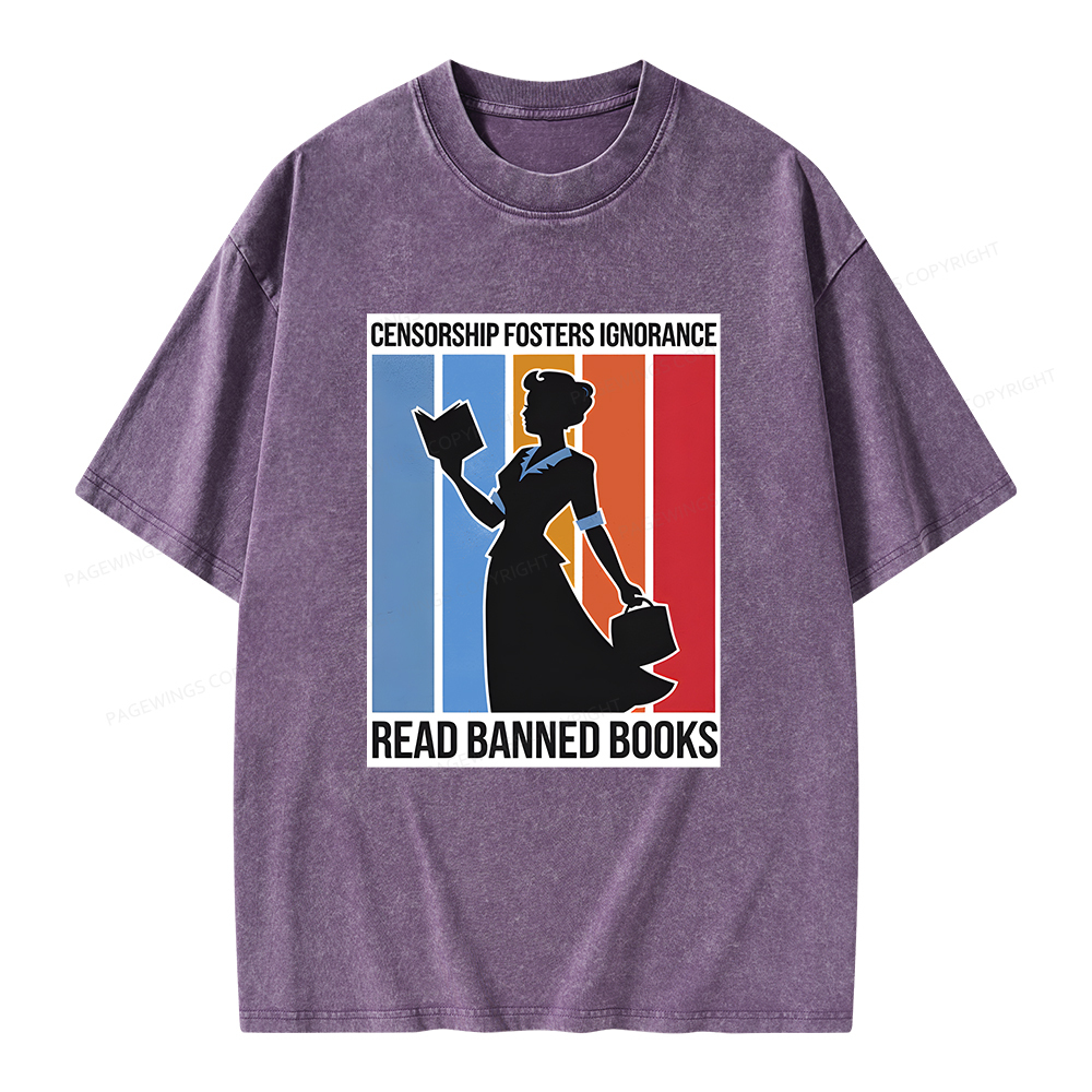 Pagewings Read Banned Books Unisex Washed T-shirt