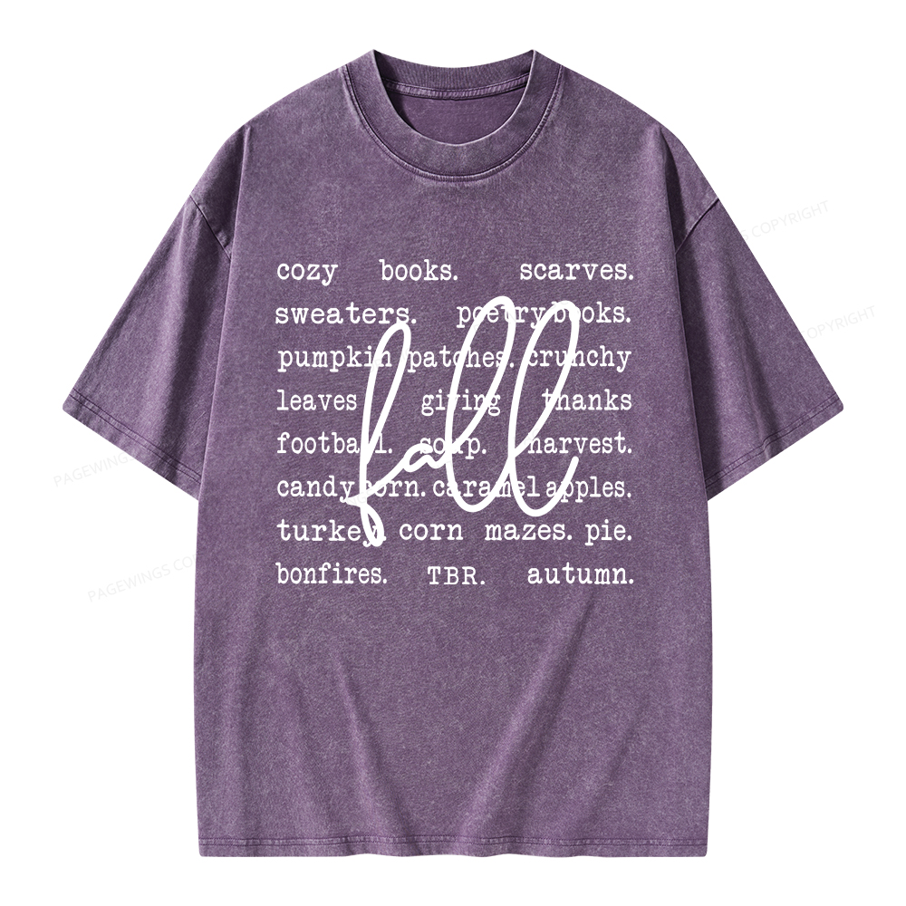 Pagewings Fall Cozy Season Book Lover Unisex Washed T-shirt