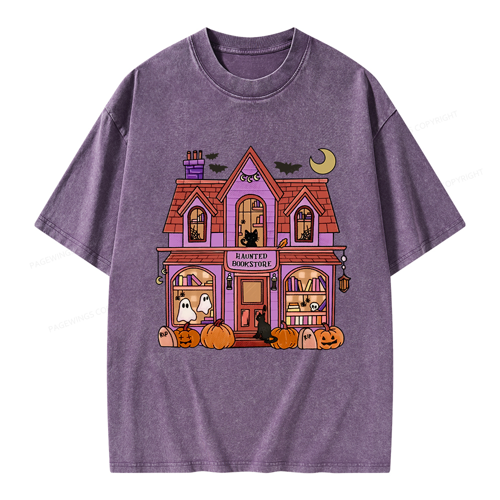 Pagewings Haunted Bookstore Unisex Washed T-shirt