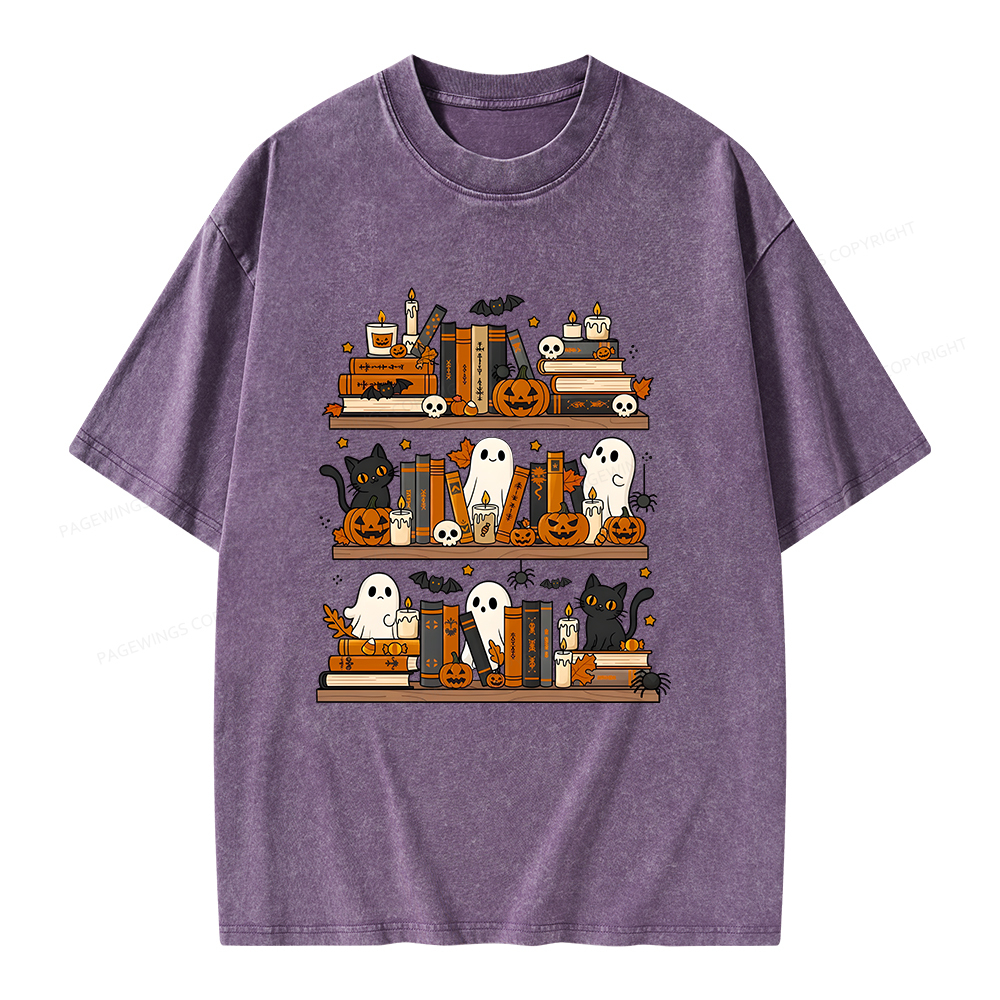 Pagewings Spooky Bookshelf Unisex Washed T-shirt