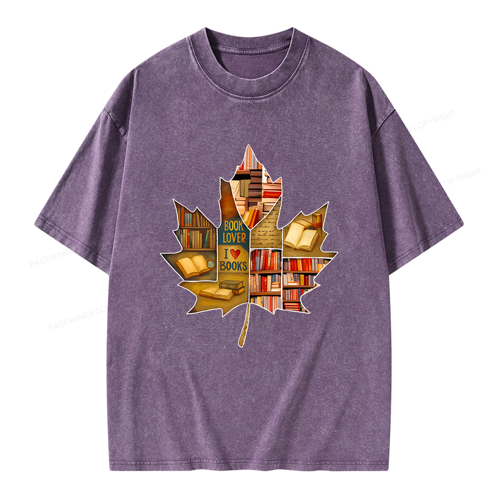 Pagewings Bookstore Puzzle Maple Leaf Unisex Washed T-shirt