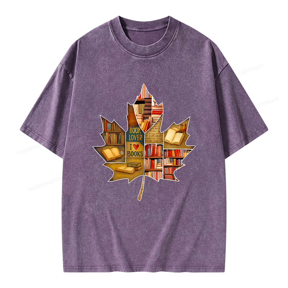 Pagewings Bookstore Puzzle Maple Leaf Unisex Washed T-shirt