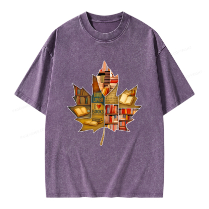 Pagewings Bookstore Puzzle Maple Leaf Unisex Washed T-shirt