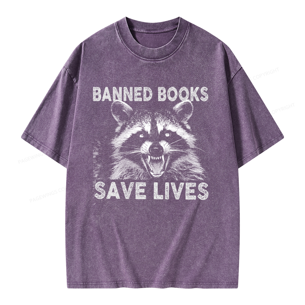Pagewings Banned Books Save Lives Unisex Washed T-shirt