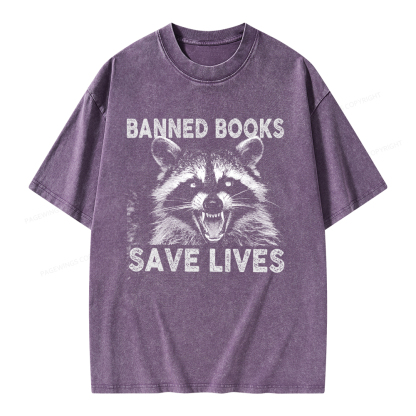 Pagewings Banned Books Save Lives Unisex Washed T-shirt