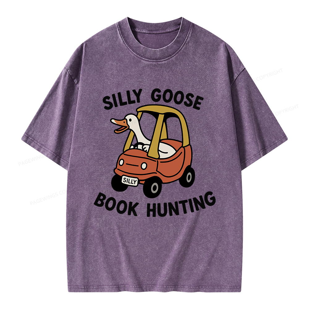 Pagewings Silly Goose Book Hunting Unisex Washed T-shirt