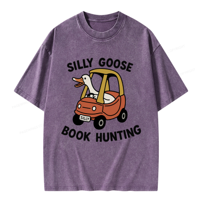 Pagewings Silly Goose Book Hunting Unisex Washed T-shirt