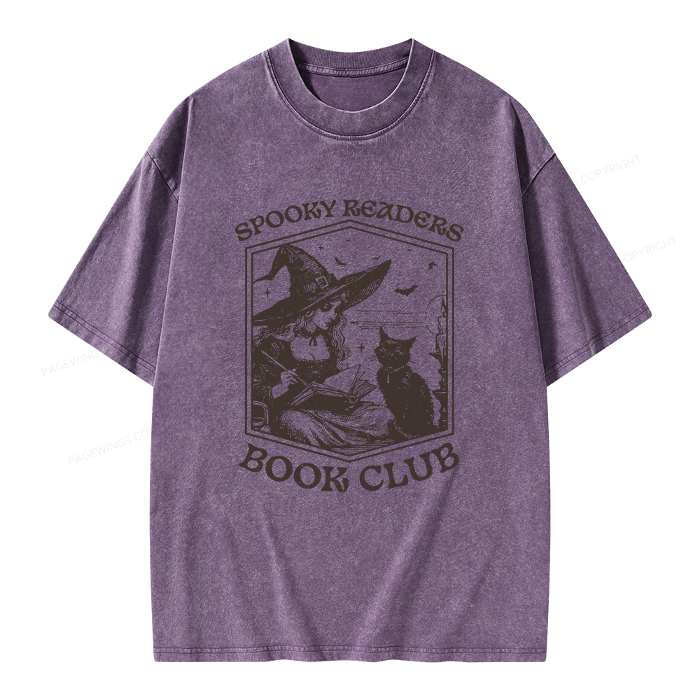 Pagewings Spooky Readers Book Club Unisex Washed T-shirt