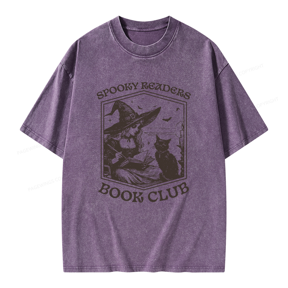 Pagewings Spooky Readers Book Club Unisex Washed T-shirt
