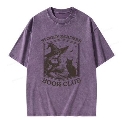 Pagewings Spooky Readers Book Club Unisex Washed T-shirt