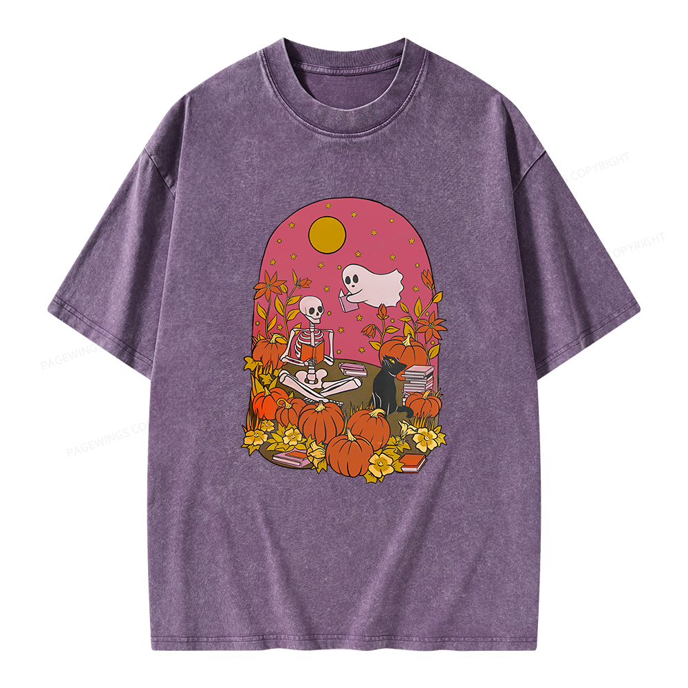 Pagewings Spooky Readers Unisex Washed T-shirt