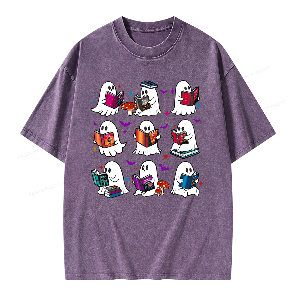 Pagewings Ghost Reading Book Unisex Washed T-shirt