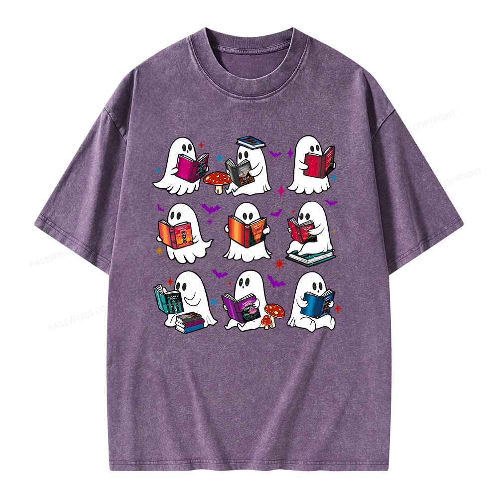 Pagewings Ghost Reading Book Unisex Washed T-shirt