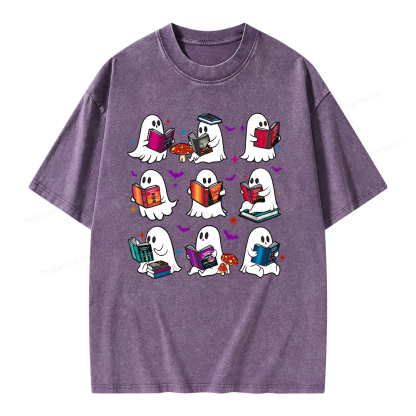 Pagewings Ghost Reading Book Unisex Washed T-shirt