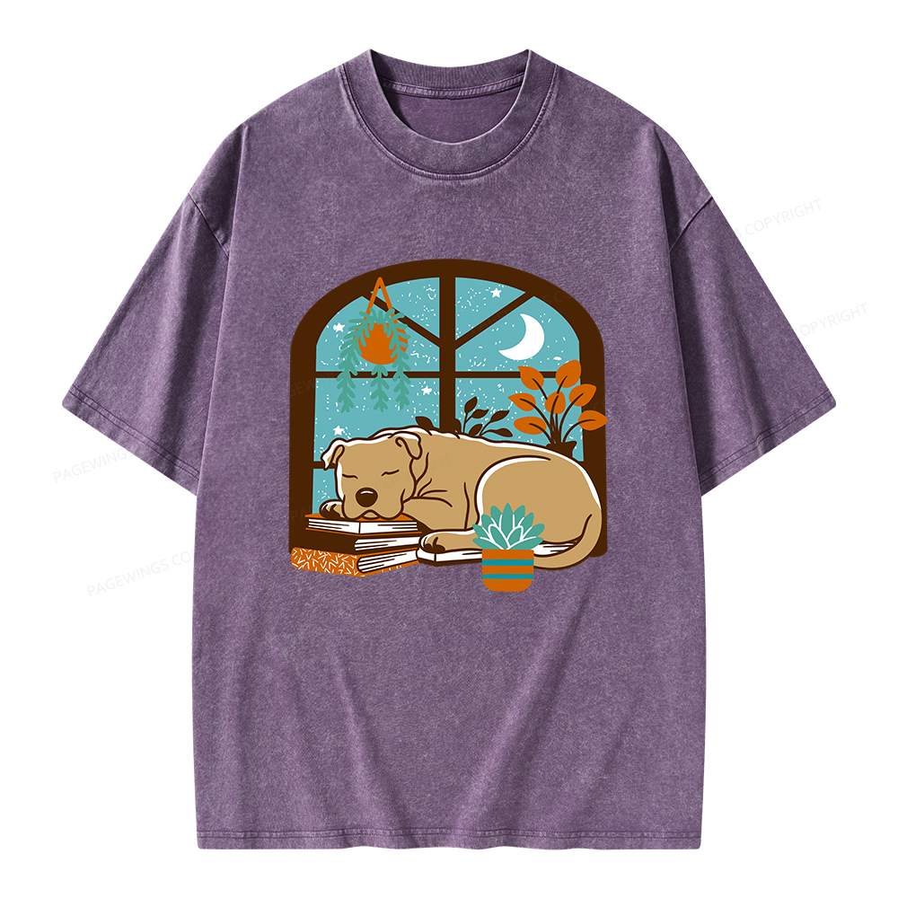 Pagewings Sleepy Pit Bull Terrier  Unisex Washed T-shirt