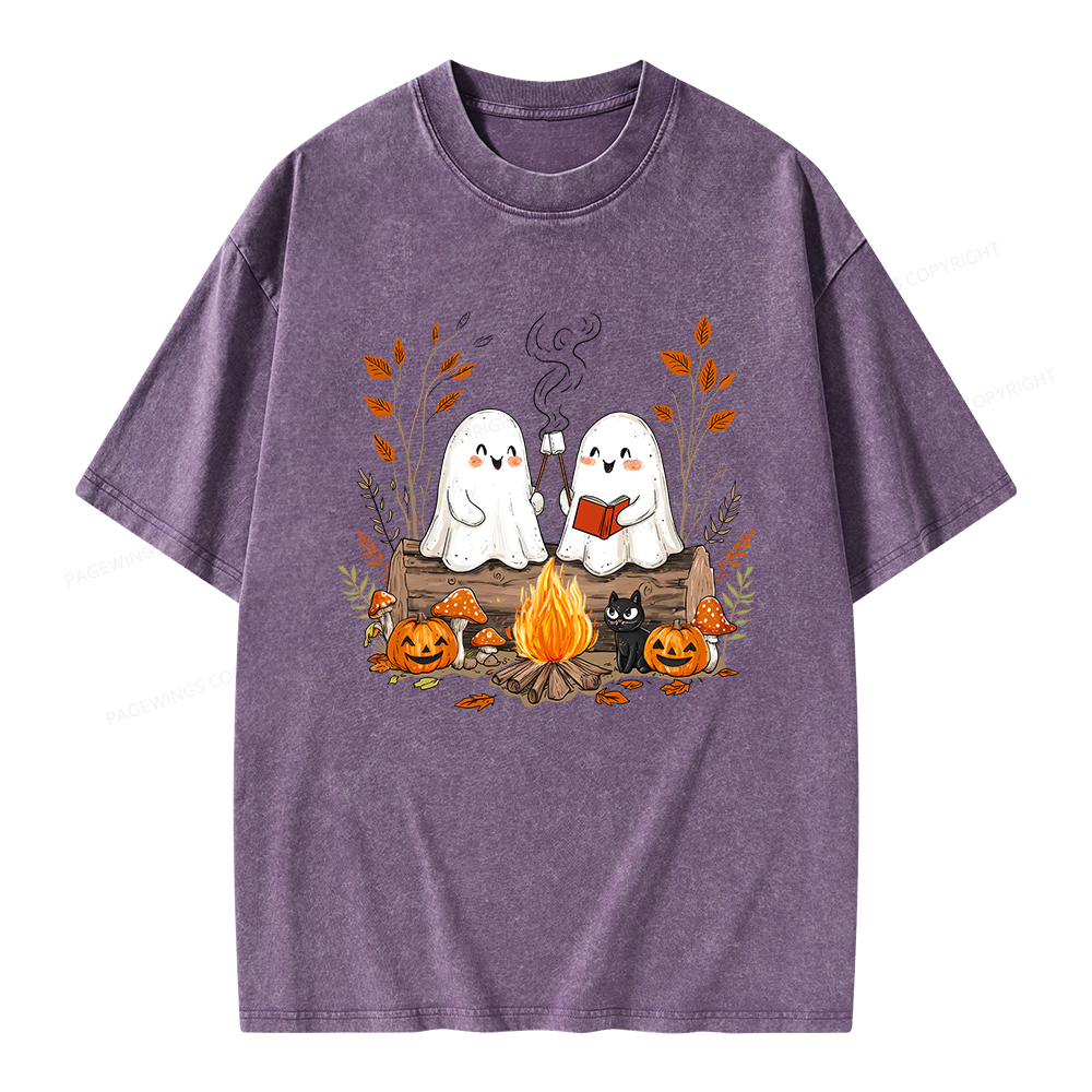 Pagewings Cute Ghost Halloween Unisex Washed T-shirt