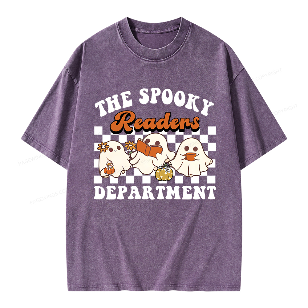 Pagewings Spooky Reader Halloween Unisex Washed T-shirt