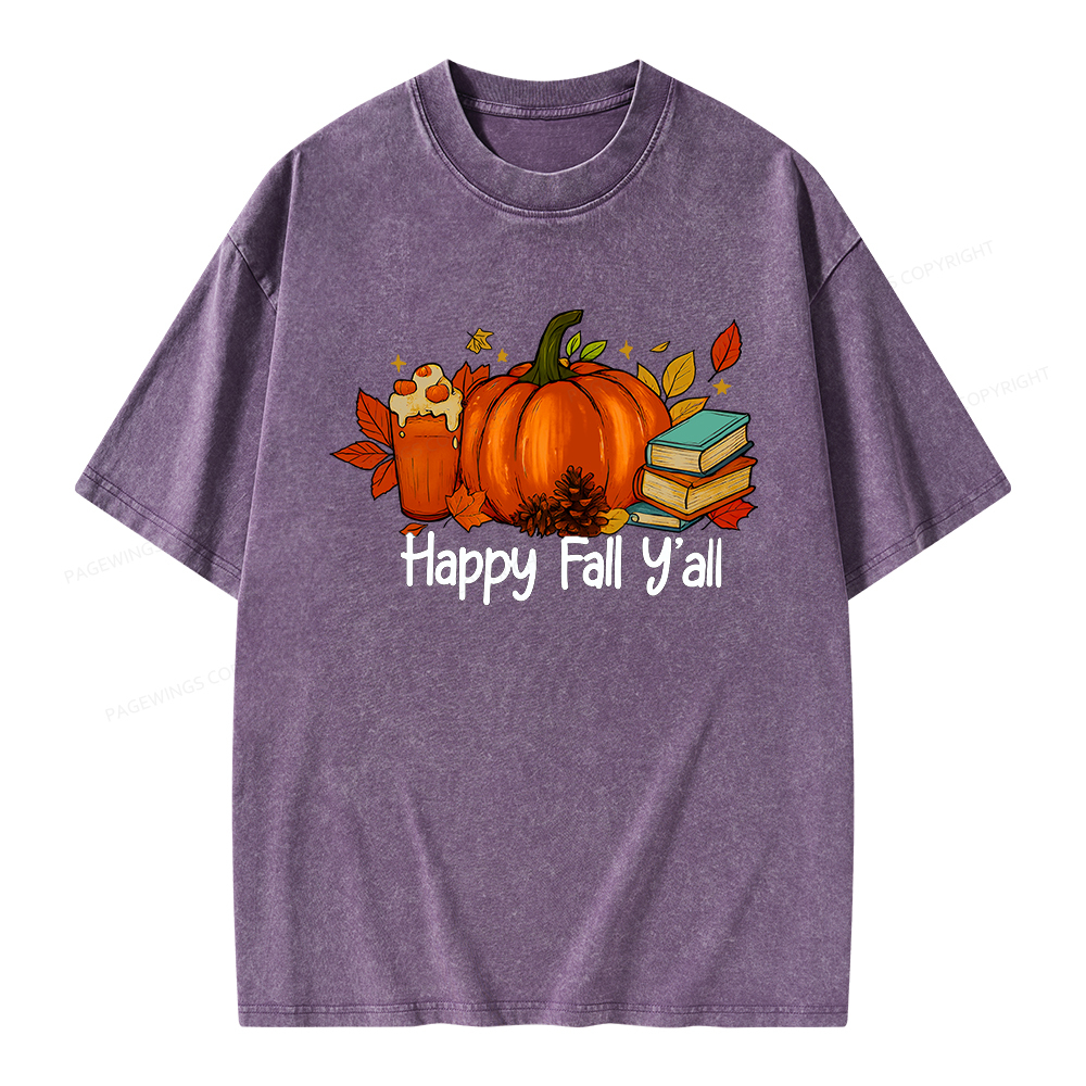 Pagewings Happy Fall Yall Unisex Washed T-shirt