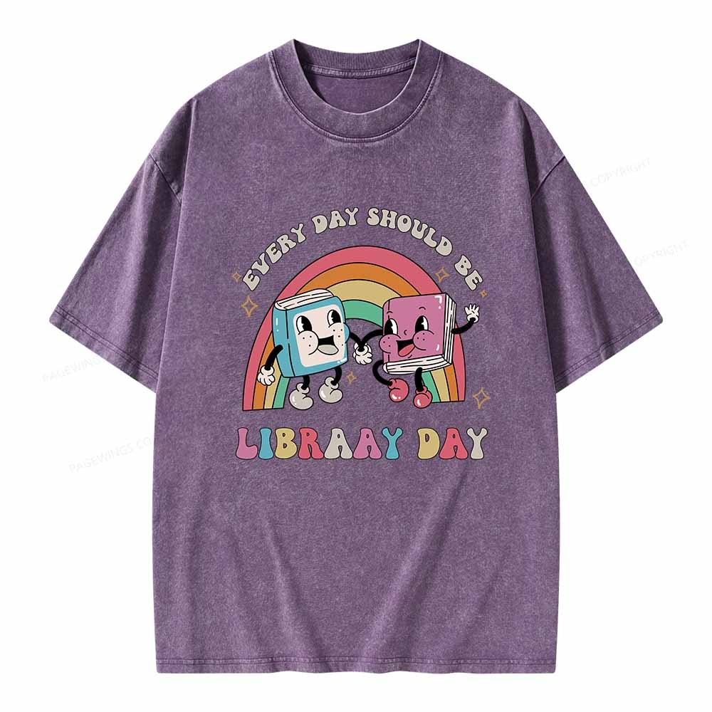 Pagewings Every Day Should be Library Day Unisex Washed T-shirt