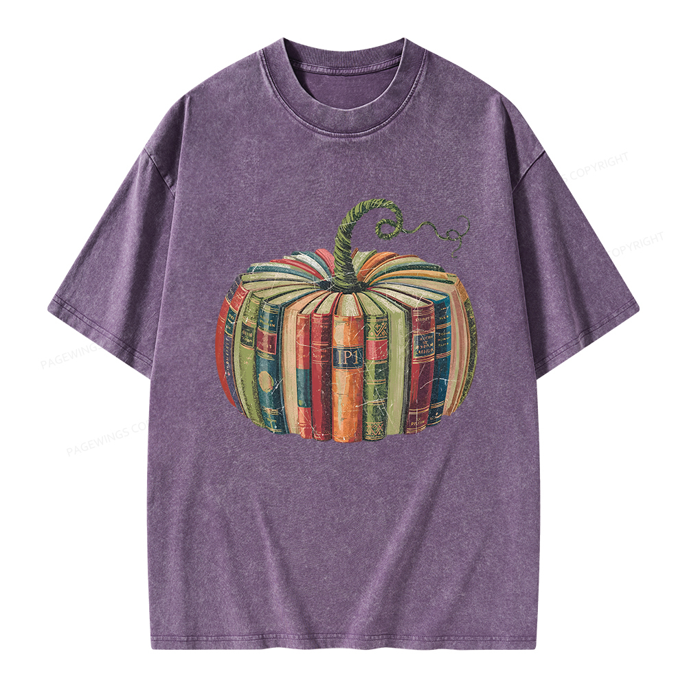 Pagewings Fall Book Pumpkin Unisex Washed T-shirt