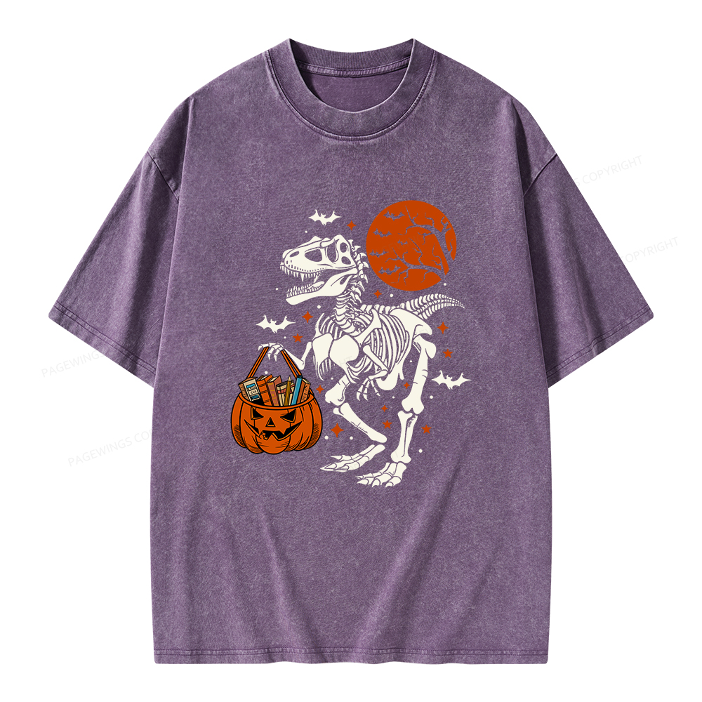 Pagewings Dinosaur Halloween Unisex Washed T-shirt