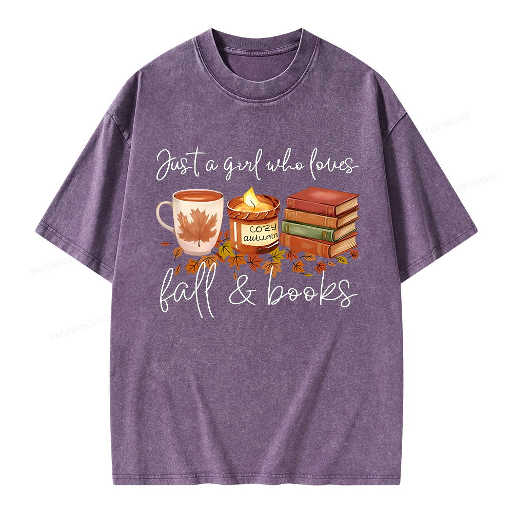 Pagewings Just A Girl Who Loves Fall&Books  Unisex Washed T-shirt