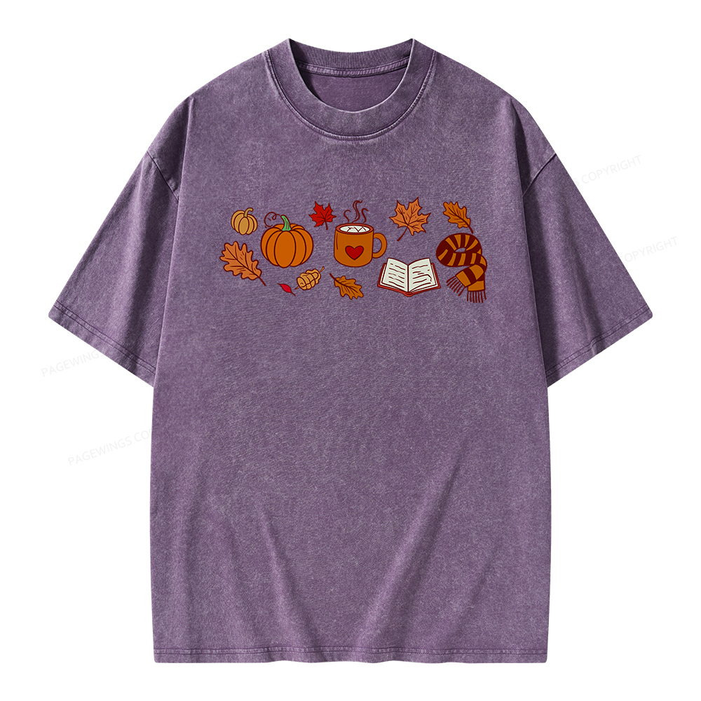 Pagewings Cozy Autumn With Books Unisex Washed T-shirt
