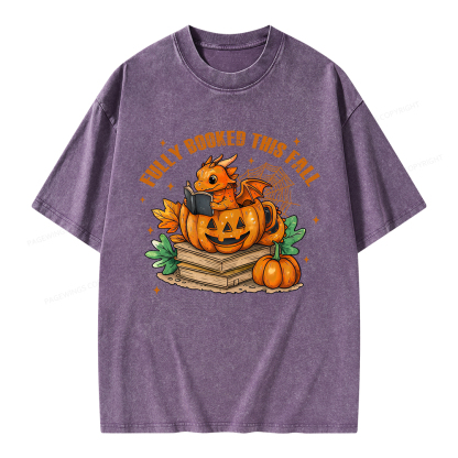 Pagewings Reading Dragon in Pumpkin Cup Unisex Washed T-shirt