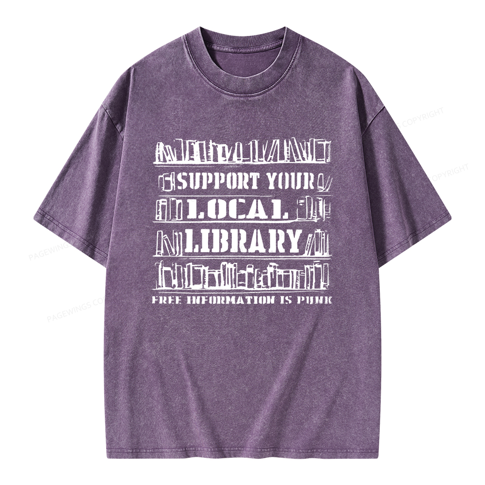 Pagewings Support Your Local Library Unisex Washed T-shirt
