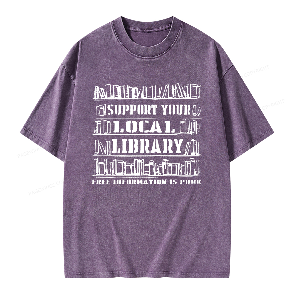 Pagewings Support Your Local Library Unisex Washed T-shirt