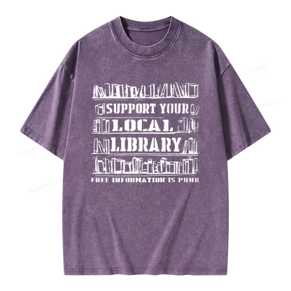 Pagewings Support Your Local Library Unisex Washed T-shirt