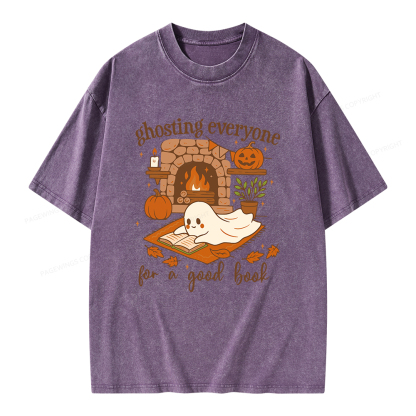 Pagewings Ghosting Everyone For A Good Book Unisex Washed T-shirt