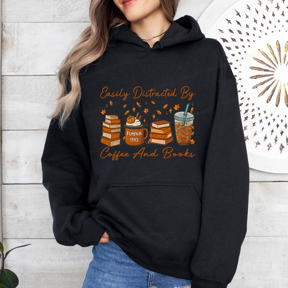 Pagewings Easily Distracted By Coffee And Books Unisex Classic Hoodie