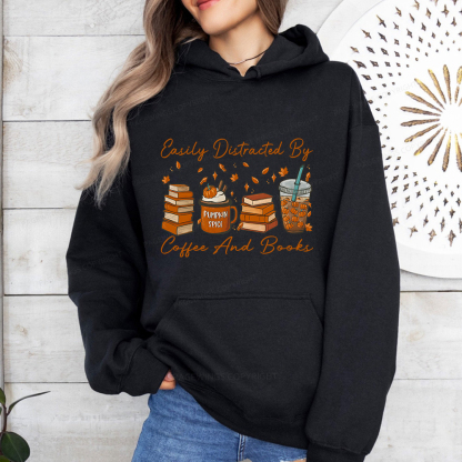 Pagewings Easily Distracted By Coffee And Books Unisex Classic Hoodie