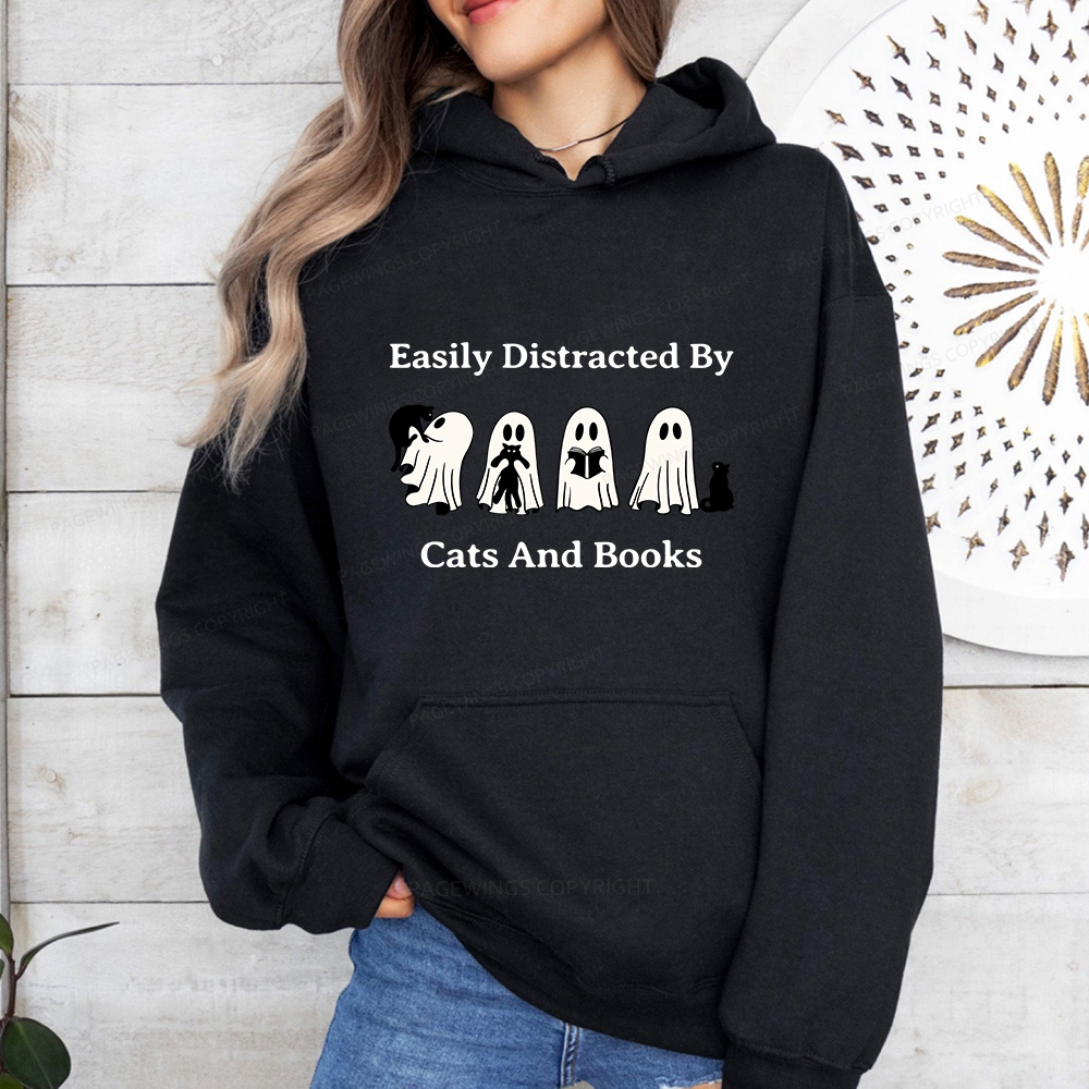 Pagewings Easily Distracted By Cats And Books Unisex Classic Hoodie