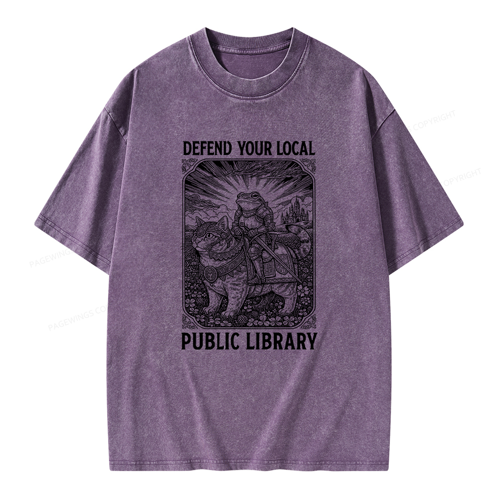 Pagewings Defend Your Local Public Library Unisex Washed T-shirt