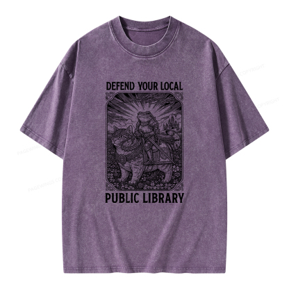 Pagewings Defend Your Local Public Library Unisex Washed T-shirt