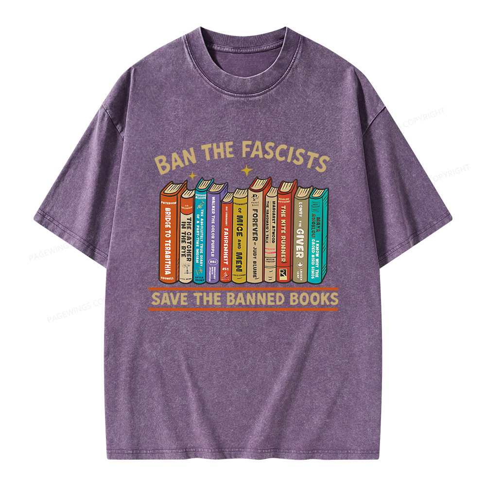 Pagewings Ban The Fascist Save The Banned Books Unisex Washed T-shirt