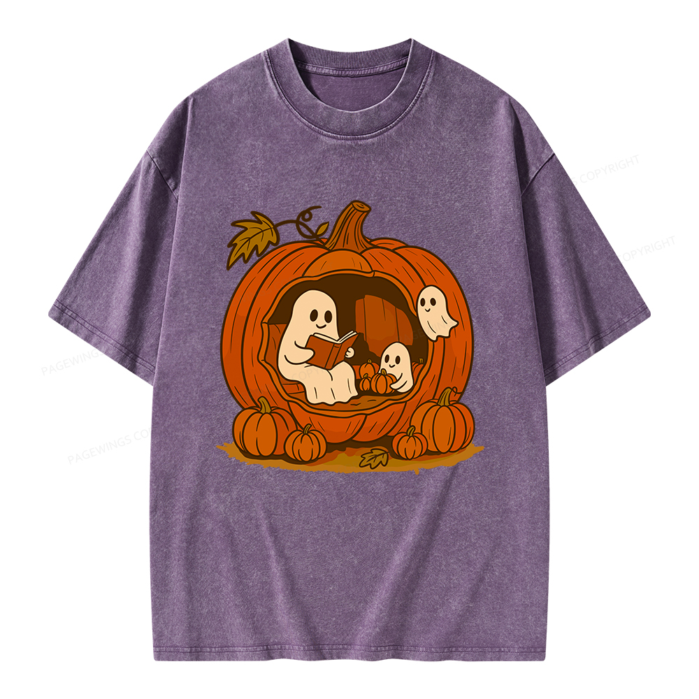 Pagewings Pumpkin Reading Nook Unisex Washed T-shirt