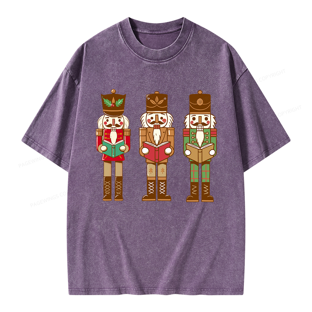 Pagewings Christmas Nutcracker Reading Books Unisex Washed T-shirt