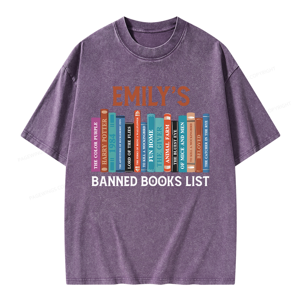 Pagewings Personalized Name Banned Books List Unisex Washed T-shirt