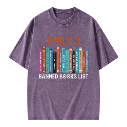 Pagewings Personalized Name Banned Books List Unisex Washed T-shirt